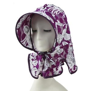 Breathable purple lace sun hat with wide brim and long neck protector for women
