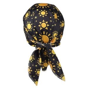 Black durag with yellow sun and star patterns for cycling and outdoor sports