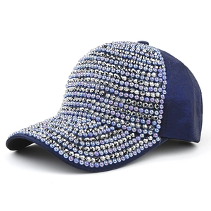 Casquette de baseball bleu marine pour femmes avec strass argentés et lavande scintillants