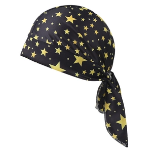 Black cycling pirate headscarf with yellow star patterns and adjustable strap tie