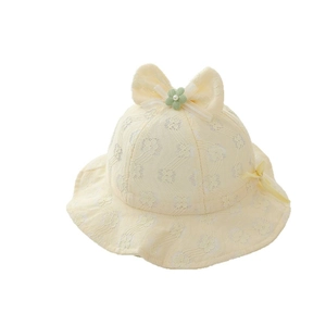 Süßer gelber Spitzen-Sonnenhut für Baby-Mädchen mit großer Schleife und Blumenmuster