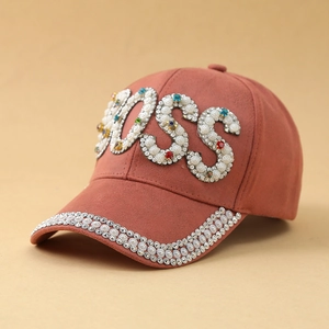 Cappellino Da Baseball Scamosciato Poliestere Perla Artificial Strass Lettera Arredamento Traspirante Regolabile Protezione Solare Moda Donna