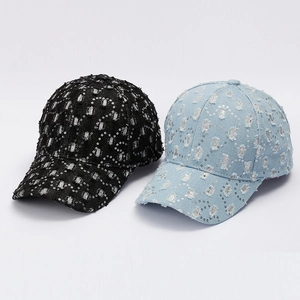 Distressed Denim Baseball Cap For Women Men Shiny Sequined Ripped Sun Hat Casual Fashion Adjustable Trucker Cap