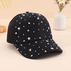 Fashion Baseball Cap With Sparkling Rhinestones And Silver Star Metal Studs Cotton Sun Protection Outdoor Streetwear Unisex