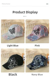 Lace mesh baseball hats for women featuring rhinestone butterfly details in four colors