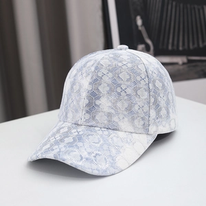 Light blue lace baseball cap with white floral embroidery for women's outdoor fashion