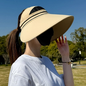 Damen UV-Schutz Sonnenhut mit breiter Krempe und schwarzem Mesh-Design für Outdoor