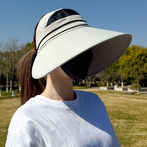 Damen UV-Schutz Sonnenblende mit breiter Krempe, atmungsaktivem Netz und weißem Gestell