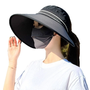 Damen Outdoor UV-Schutz Sonnenhut mit großer Krempe und schwarzer Gesichtsmaske