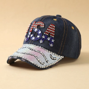 Damen Denim Baseballkappe Glänzende Strass Buchstaben USA LOVE SEXY Kronenmuster Verstellbarer Sonnenhut Streetwear Denim Hut