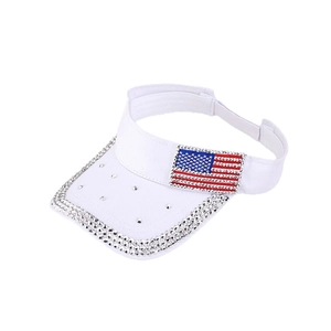 Visière blanche pour femmes avec motif drapeau américain en strass et bord brillant