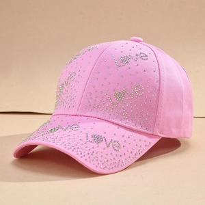 Women's Fashion Cotton Baseball Cap Rhinestone LOVE Letter Heart Pattern Adjustable Outdoor Sweet Sun Hat For Ladies Summer Spring