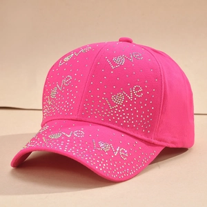 Rose red baseball cap for women with rhinestone LOVE lettering and sparkling crystals