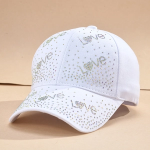 White baseball cap for women with colorful rhinestone Love letters and sparkles