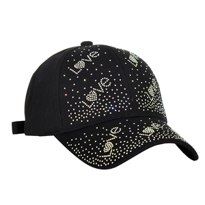 Chic black baseball cap with colorful rhinestone Love letter pattern and adjustable strap