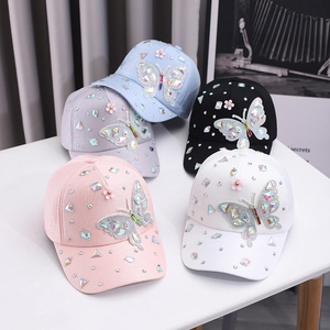 Fashionable women's baseball caps with colorful crystal butterflies and rhinestone accents