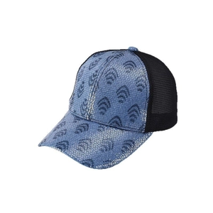 Berretto da baseball da donna con paillettes blu, motivo a foglie e rete nera