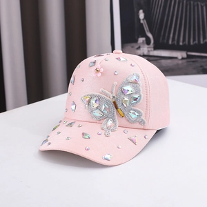 Fashion Butterfly Baseball Cap For Women Sun Protection Cloth Colorful Rhinestone Butterfly Decorative Outdoor Hat