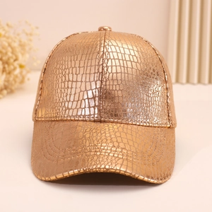 Fashionable unisex baseball cap with metallic rose gold crocodile skin texture