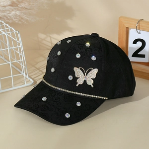 Fashion Butterfly Rhinestone Baseball Cap For Women Breathable Sun Protection Jacquard Peaked Hat Daily Outdoor Accessory