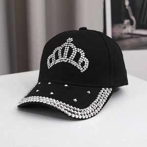 Fashion Rhinestone Crown Baseball Cap Cotton Korean Style Adjustable Sun Hat For Women Men Bling Crystal Peaked Cap Outdoor