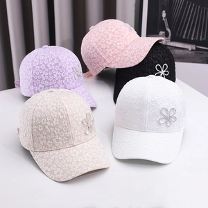 Women's floral lace sun hat baseball cap with rhinestone detail in five pastel colors
