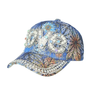 Berretto da baseball floreale con perle LOVE strass e pizzo protezione solare donna