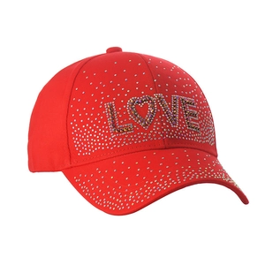 Casquette de baseball rouge pour femmes avec motif LOVE en strass et protection solaire