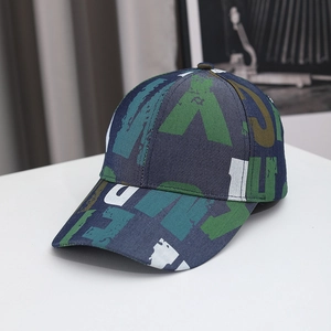 Unisex graffiti print baseball cap in navy, green and white canvas for sun protection