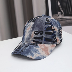 Tie-dye baseball cap with bold letter print for outdoor sun protection and street fashion