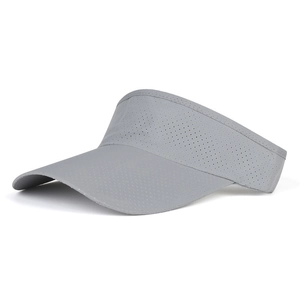 Close-up of the breathable mesh fabric and sturdy stitching on a grey open top sun visor