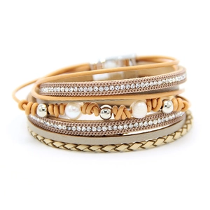 Bracelet Enroulé Multicouche Élégant En Cuir PU Pour Femmes Avec Fermoir Magnétique Künstliche Perles De Culture Et Strass Incrustés