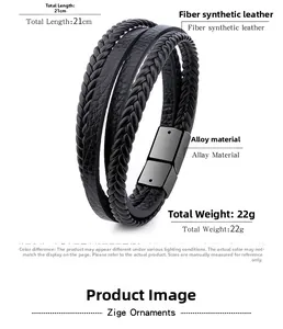Detalle de la pulsera de cuero sintético trenzado negro de 21cm con cierre magnético