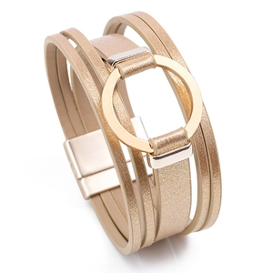 Fashion Multi-layer Artificial Leather Bracelet For Women Alloy Magnetic Clasp Rhinestone Inlaid Wrap Bangle Bohemian Jewelry