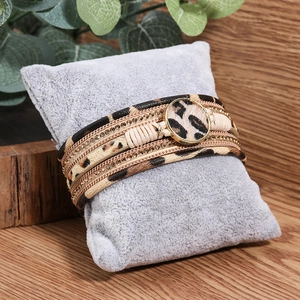 Bohemian multilayer leopard print wrap bracelet with magnetic clasp and rhinestones