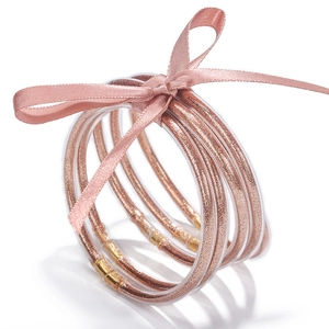 Moda Braccialetti in Silicone Con Glitter e Fiocco in Nastro Gioielli Scintillanti Per Donna Eleganti Accessori Quotidiani