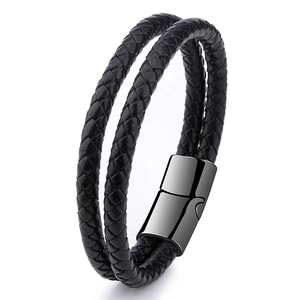 Men's Vintage Braided PU Leather Bracelet Stainless Steel Magnetic Clasp Multilayer Woven Wristband Fashion Jewelry Gift