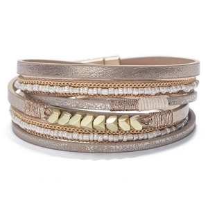 Bohemian Multilayer Wrap Bracelet For Women PU Leather Beads Rhinestone Magnetic Clasp Alloy Jewelry Accessory Gift