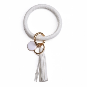 Porte-clés Bracelet Anneau en O en Cuir PU pour Femme Avec Pendentif à Gland Bracelet Rond Géométrique Accessoire de Mode