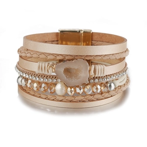 Vintage Bohemian Mehrlagiges Wickelarmband Mit PU Leder Legierung Kristall Kunstperle Magnetverschluss Armreif Für Damen Schmuck