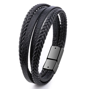 Pulsera Vintage de Cuero Trenzado de Múltiples Capas Para Hombre Cierre Magnético de Aleación Punk Casual Joyería de Moda Hecha a Mano Regalo