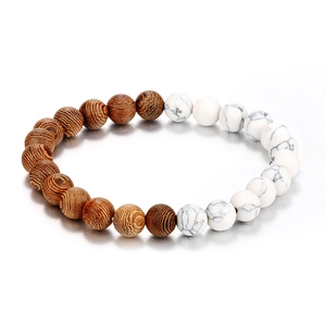 Natural Wood Stone Beaded Stretch Bracelet For Men Women Ethnic Style Yoga Beaded Hand Chain Minimalist Jewelry Gift
