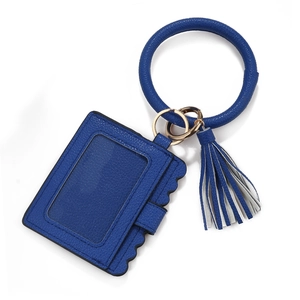 Royal blue PU leather wristlet keychain with tassel and card holder wallet set