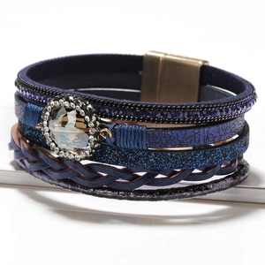 Bohemian Multi Layer Braided Leather Bracelet With Tree Of Life Charm Rhinestone Crystal Magnetic Clasp Handcrafted Bangle Women Jewelry