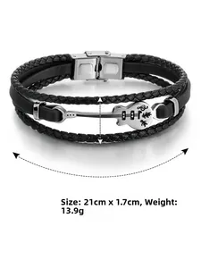 Détail du bracelet multicouche en cuir et guitare avec dimensions 21cm x 1,7cm