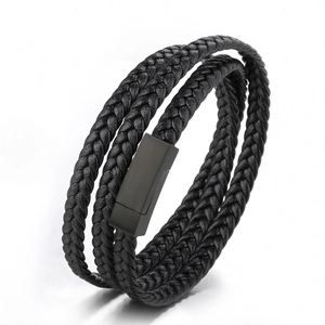 Multi Layer Braided Leather Wrap Bracelet With Titanium Steel Magnetic Clasp Vintage Industrial Style Jewelry For Men And Women