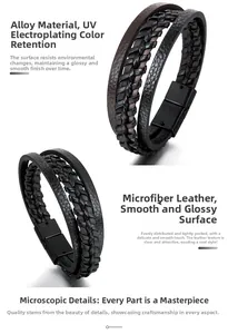 Detail of multi-layer braided microfiber leather bracelet with black magnetic alloy clasp