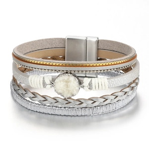 Bohemian Multilayer Leather Bracelet For Women Men Alloy Woven Rope With Magnet Clasp Natural Tiger Eye Stone Jewelry