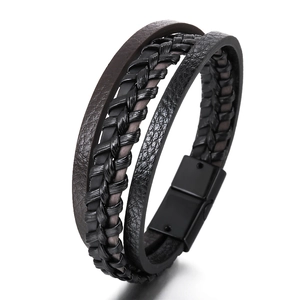 Men Multi-layer Braided Leather Bracelet Alloy Magnetic Clasp Vintage Ethnic Punk Style Wristband Jewelry Accessory