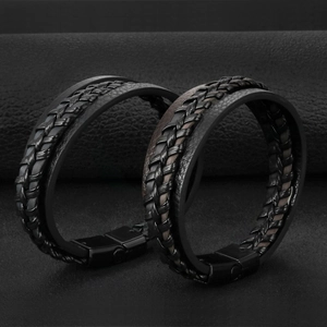 Handwoven multi-layer leather bracelets in black and brown with sleek magnetic alloy clasps